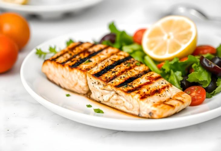 Healthy Grilled Salmon with Lemon and Fresh Salad